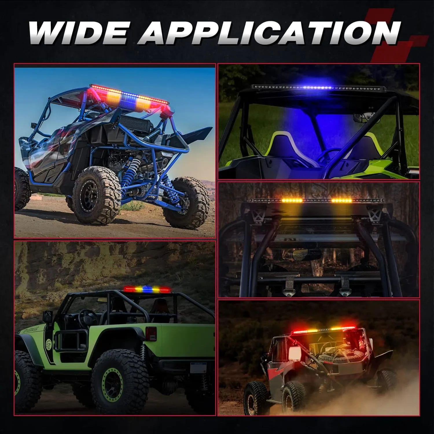 OFFROADTOWN LED Chase Strobe Light Bar, 37 Inch Rear Chasing w/Turn Signal Brake Reverse Light Slim LED Bar for UTV ATV RZR Polaris Can-am Yamaha Side by Sides 4x4 Trucks - Red Yellow Blue