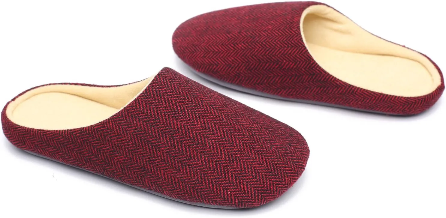 ofoot Mens & Womens Cotton Fabric Terry Lining Memory Foam Slip On House Slippers