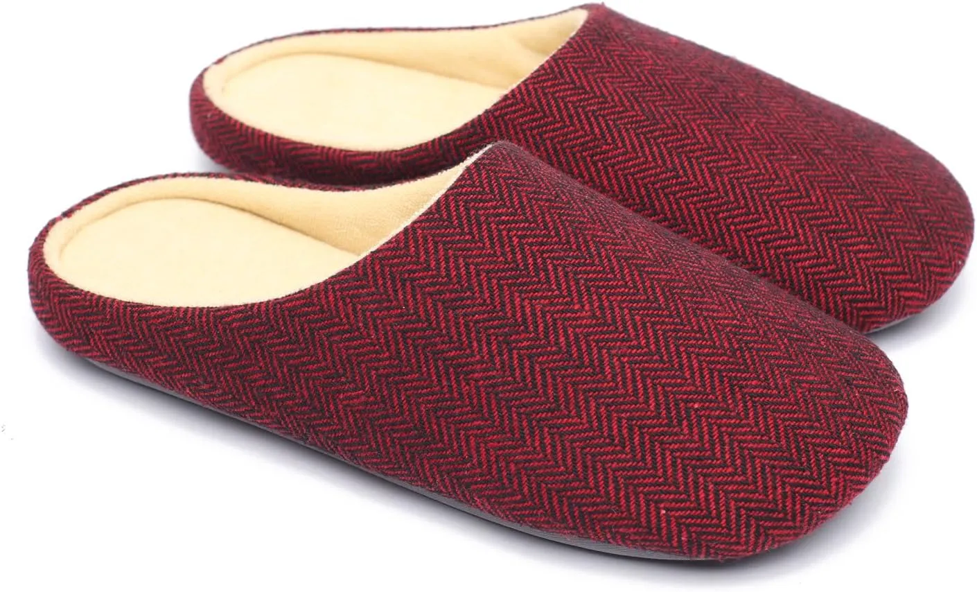 ofoot Mens & Womens Cotton Fabric Terry Lining Memory Foam Slip On House Slippers