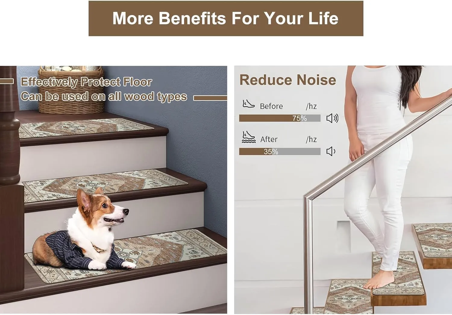 OJIA Super Non-Slip Stair Treads for Wooden Steps, 30"X8" Indoor Stair Runners Slip Resistant Stair Rugs Safety Mats for Dogs, Kids & Elders, Rubber Backed Stair Treads Stair Covers (15PC)