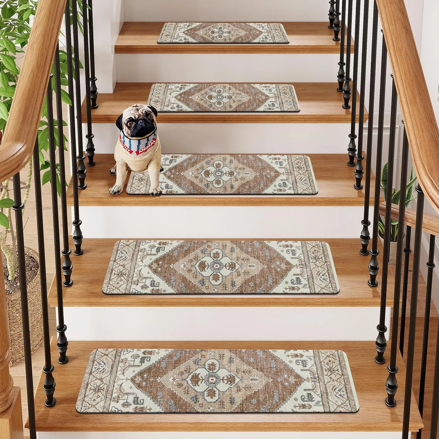 OJIA Super Non-Slip Stair Treads for Wooden Steps, 30"X8" Indoor Stair Runners Slip Resistant Stair Rugs Safety Mats for Dogs, Kids & Elders, Rubber Backed Stair Treads Stair Covers (15PC)