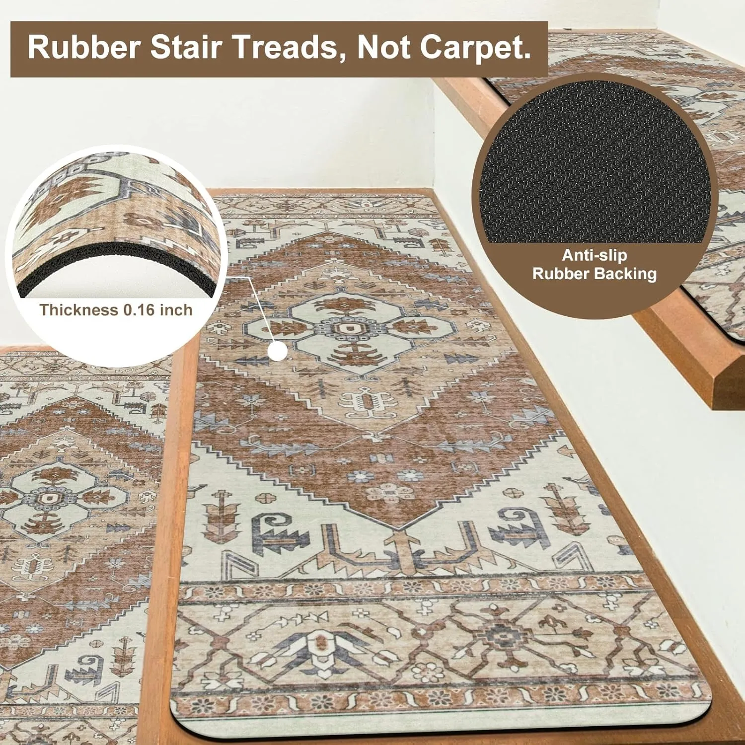 OJIA Super Non-Slip Stair Treads for Wooden Steps, 30"X8" Indoor Stair Runners Slip Resistant Stair Rugs Safety Mats for Dogs, Kids & Elders, Rubber Backed Stair Treads Stair Covers (15PC)
