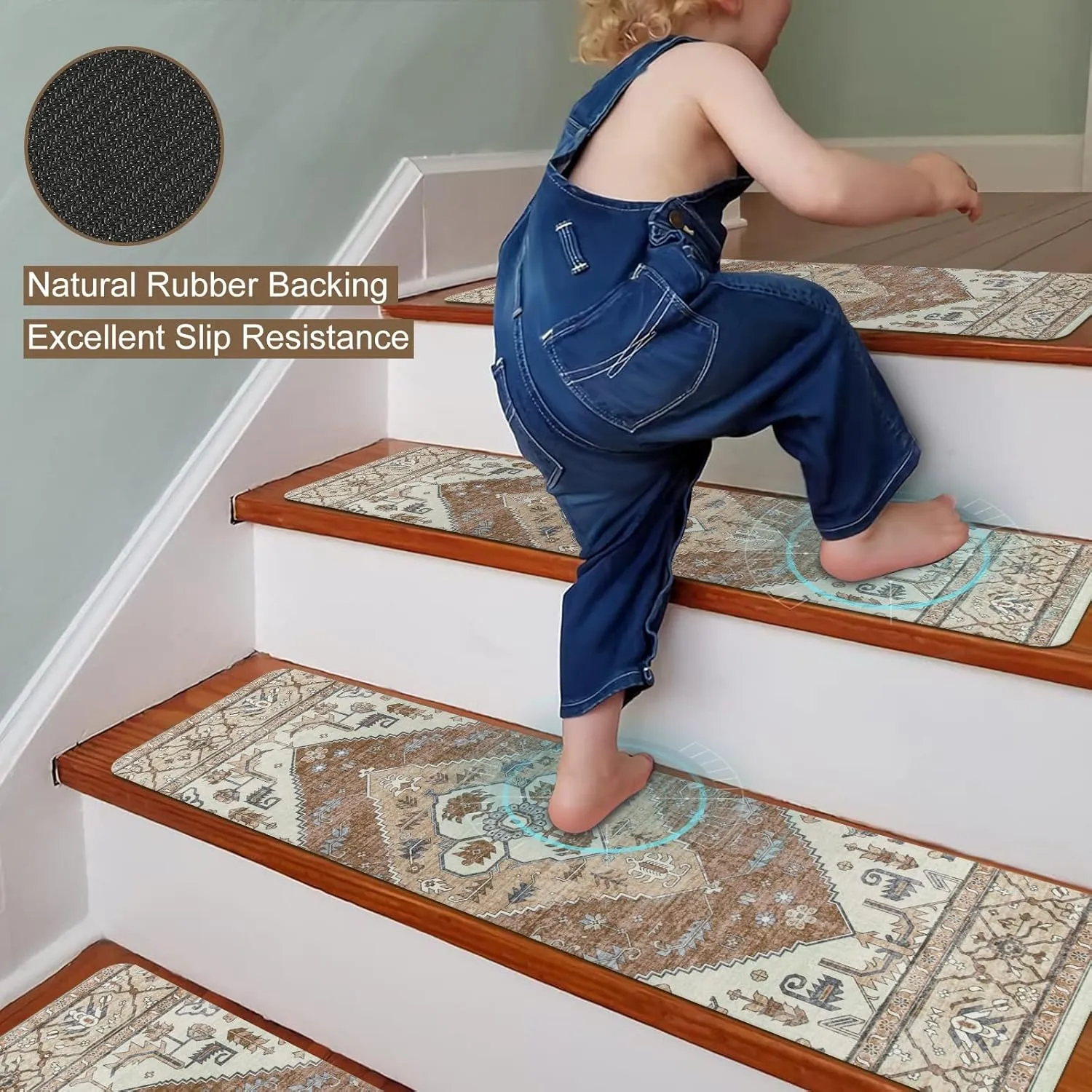 OJIA Super Non-Slip Stair Treads for Wooden Steps, 30"X8" Indoor Stair Runners Slip Resistant Stair Rugs Safety Mats for Dogs, Kids & Elders, Rubber Backed Stair Treads Stair Covers (15PC)