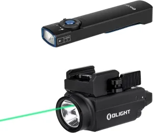 OLIGHT Arkfeld Flat Flashlight 1000 Lumens Dual Light Source EDC Lights Bundle with Baldr S 800 Lumens Compact Rail Mount Weaponlight with Green Beam and White LED Combo