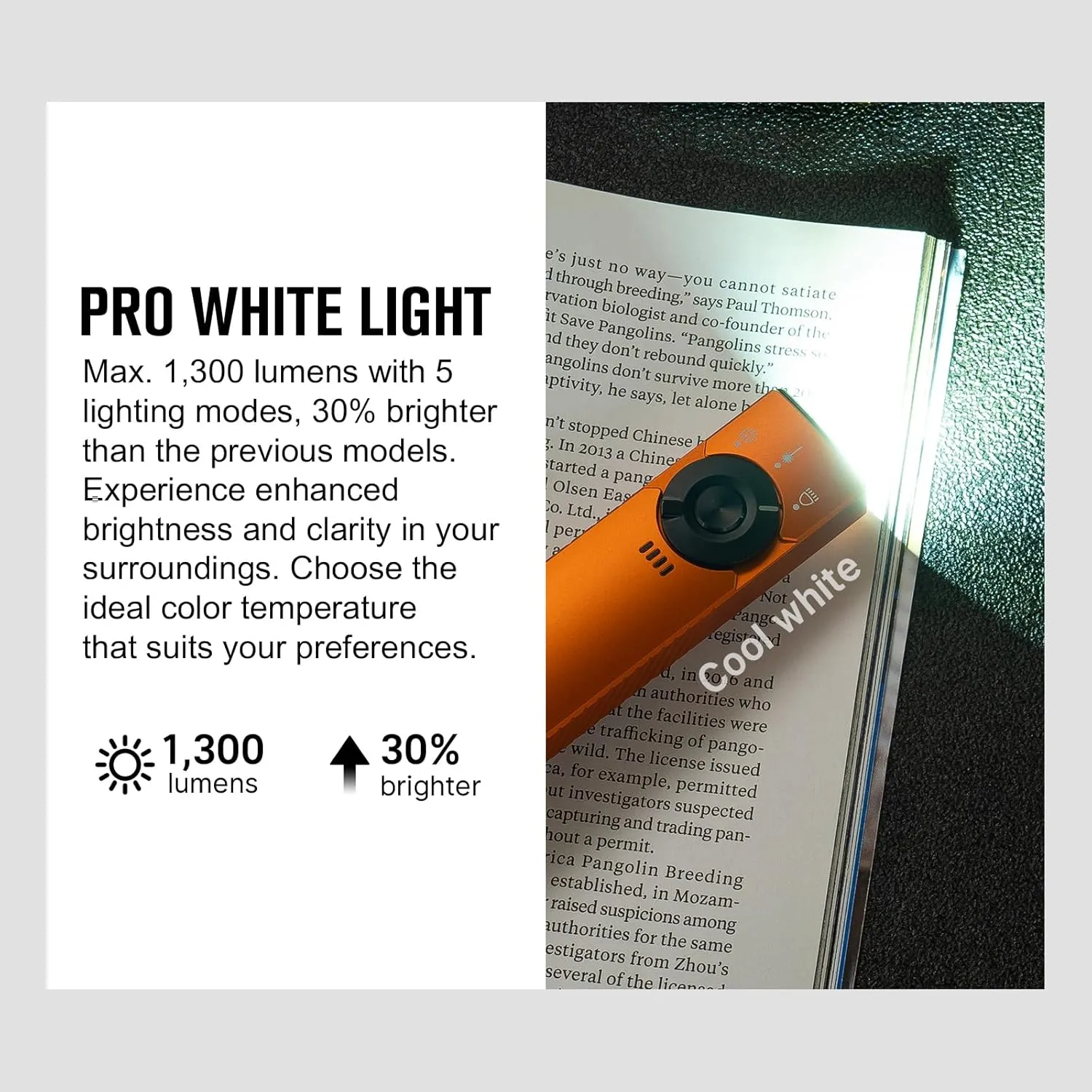 OLIGHT Arkfeld Pro Rechargeable EDC Flat Flashlight with Green Beam, UV and White LED Combo, 1300 Lumens Portable Pocket Lights, Triple Sources for Outdoors Emergency Working (Orange CW)