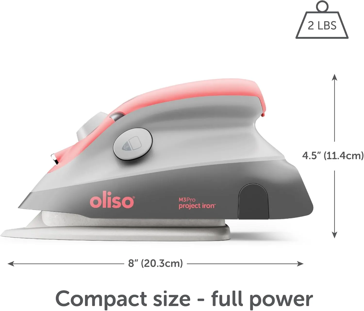 Oliso M3Pro Project Steam Iron with Solemate - for Sewing, Quilting, Crafting, and Travel | 1000 Watt Ceramic Soleplate Steam Iron | Coral