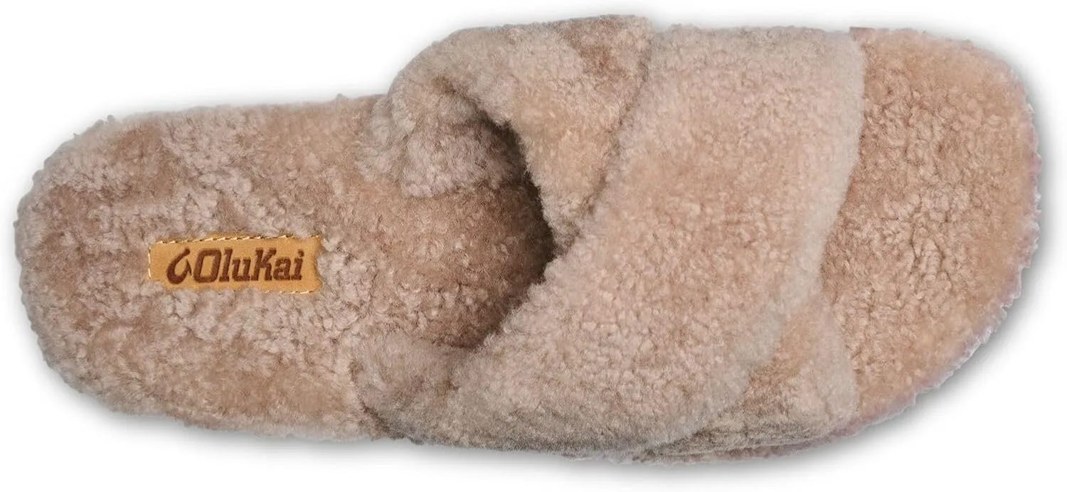 OLUKAI Hila Heu Women's Slipper, Women's Slip-On Shoes, Genuine Shearling, Wet Grip Soles for Inside & Outside Wear, Cute & Ultra-Soft Comfort Fit