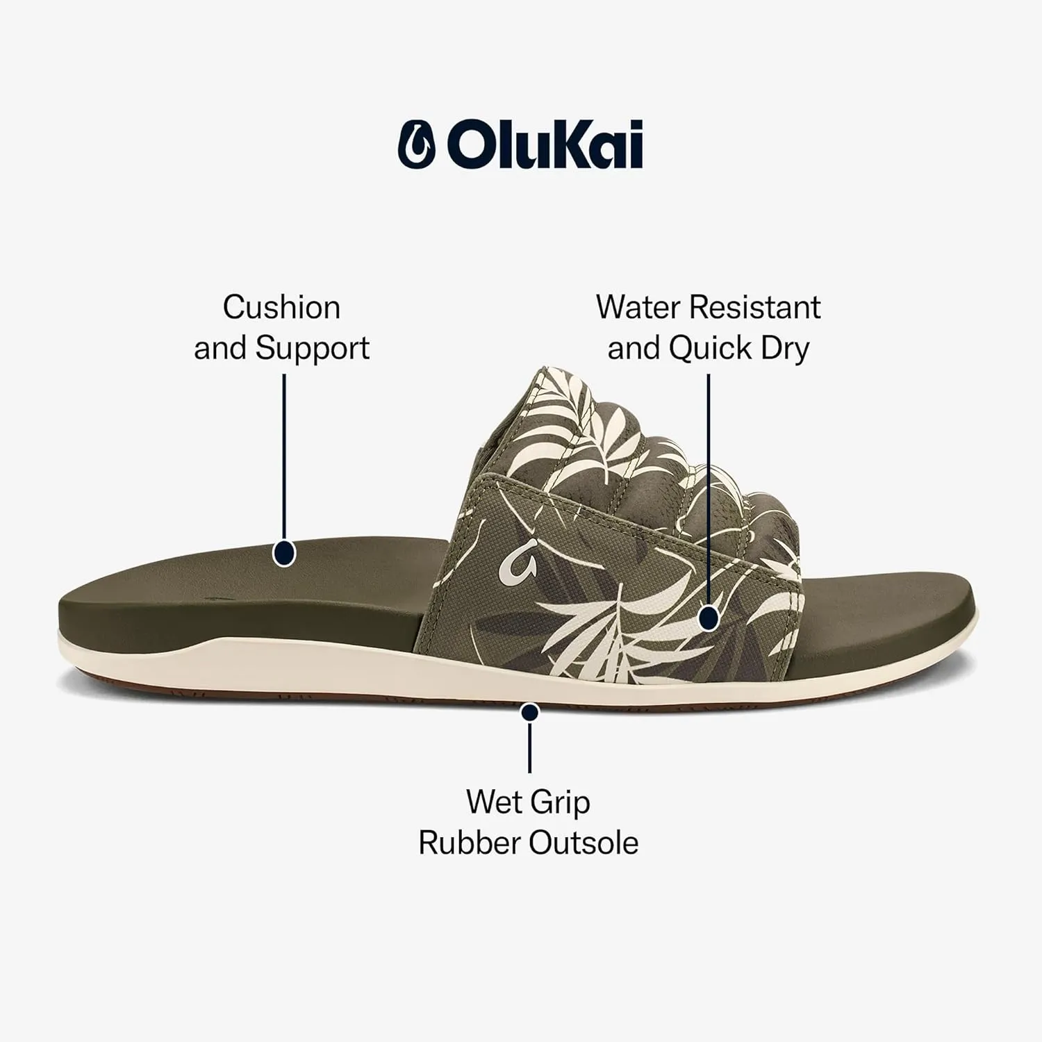 OLUKAI Maha 'Olu Men's Slide Sandal, Water-Friendly Shoe, All-Day Wear & Ultra-Soft Comfort Fit
