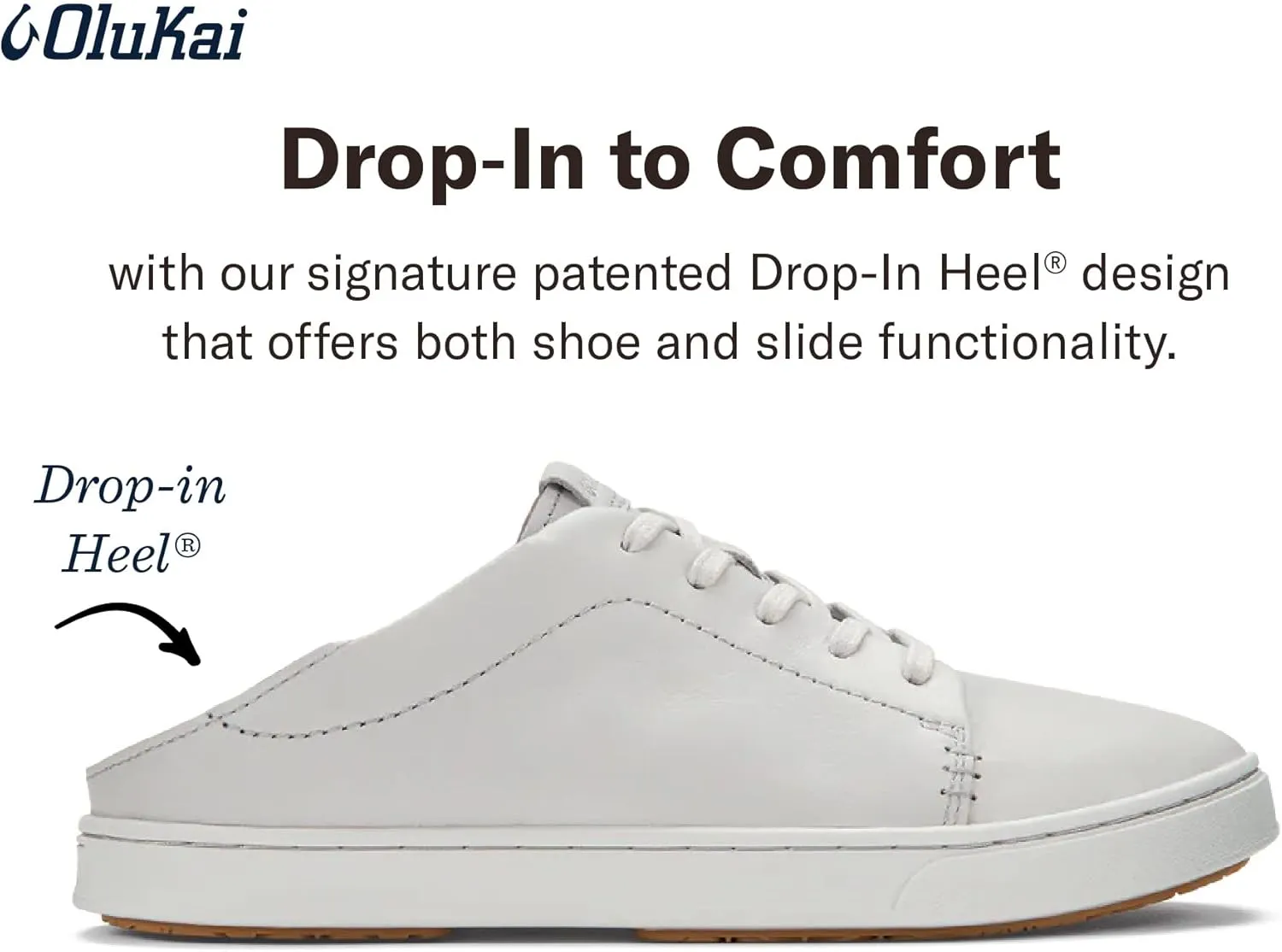 OLUKAI Pehuea Li 'ILI Women's Everyday Leather Sneakers, Casual & Versatile Shoes with Drop-in Heel, Soft & Premium Materials, All-Day Comfort & Support
