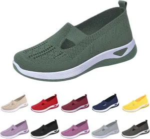 Orthowalk Shoes for Women Orthopedic Arch Support Woven Mesh Breathable Soft Sneakers Slip On Wide Diabetic Footwear