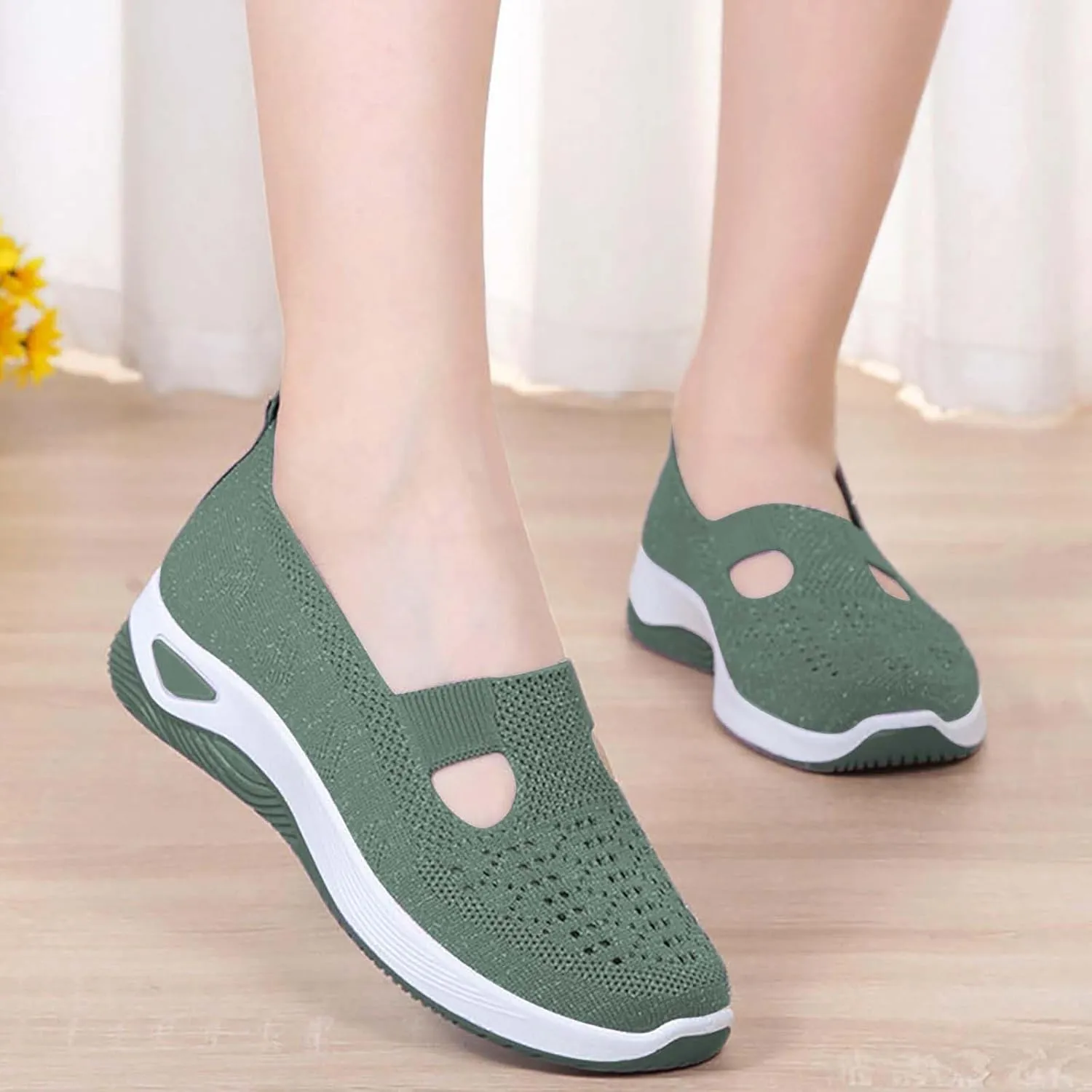 Orthowalk Shoes for Women Orthopedic Arch Support Woven Mesh Breathable Soft Sneakers Slip On Wide Diabetic Footwear