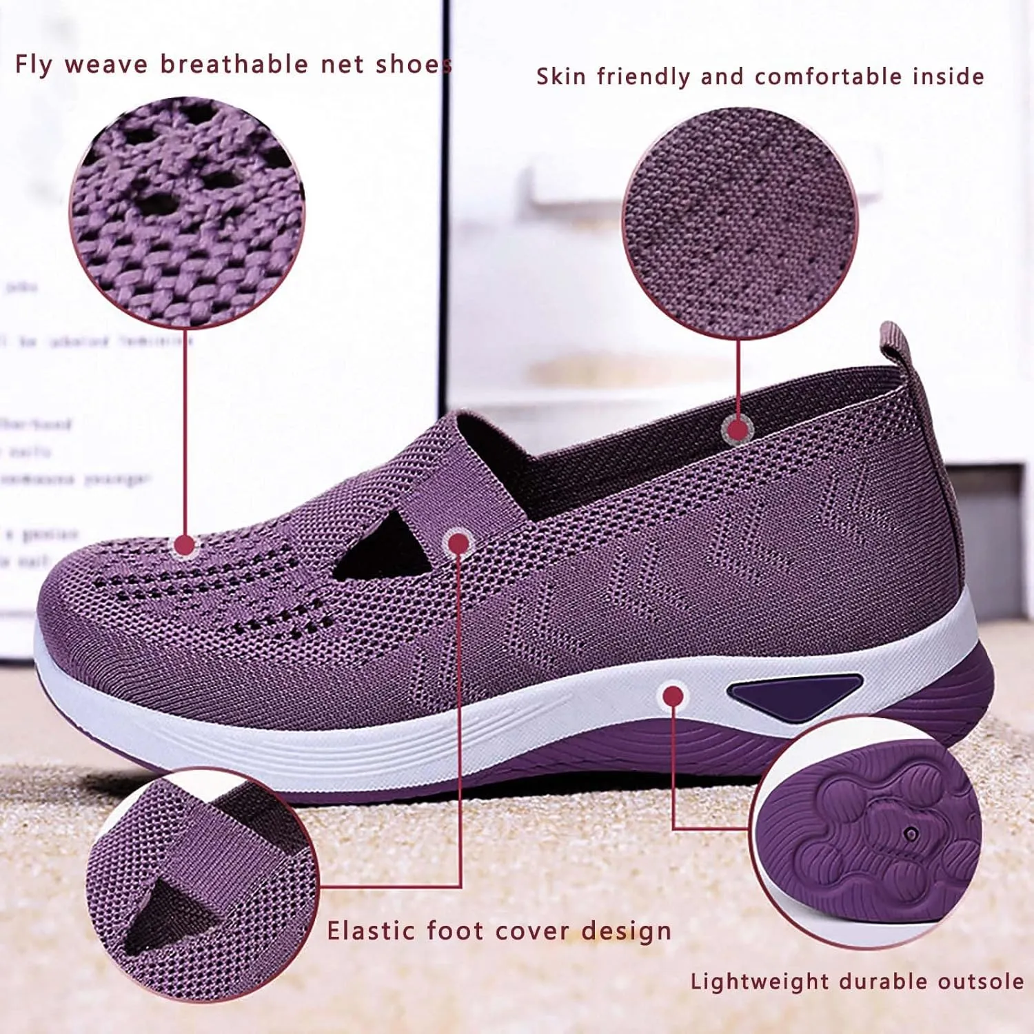 Orthowalk Shoes for Women Orthopedic Arch Support Woven Mesh Breathable Soft Sneakers Slip On Wide Diabetic Footwear