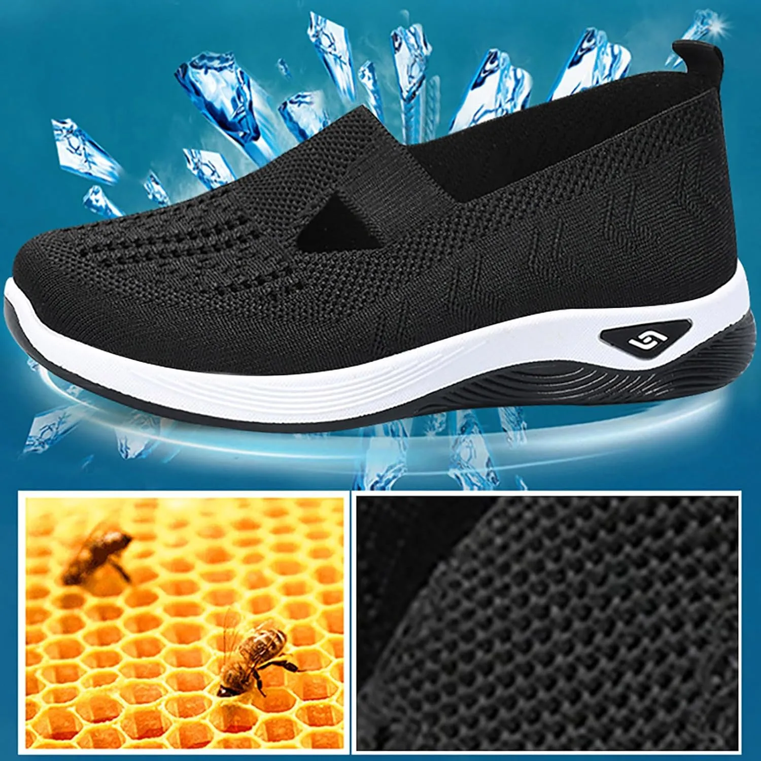Orthowalk Shoes for Women Orthopedic Arch Support Woven Mesh Breathable Soft Sneakers Slip On Wide Diabetic Footwear