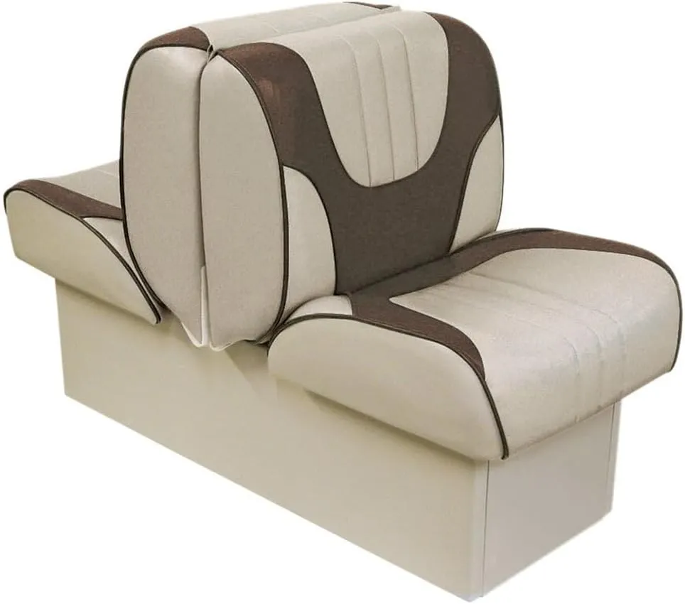 Overton's Deluxe Back-to-Back Lounge Boat Seat – Marine-Grade Vinyl, High-Density Foam, UV-Resistant, Built-In Storage, 10" Base, Reclines to 65"