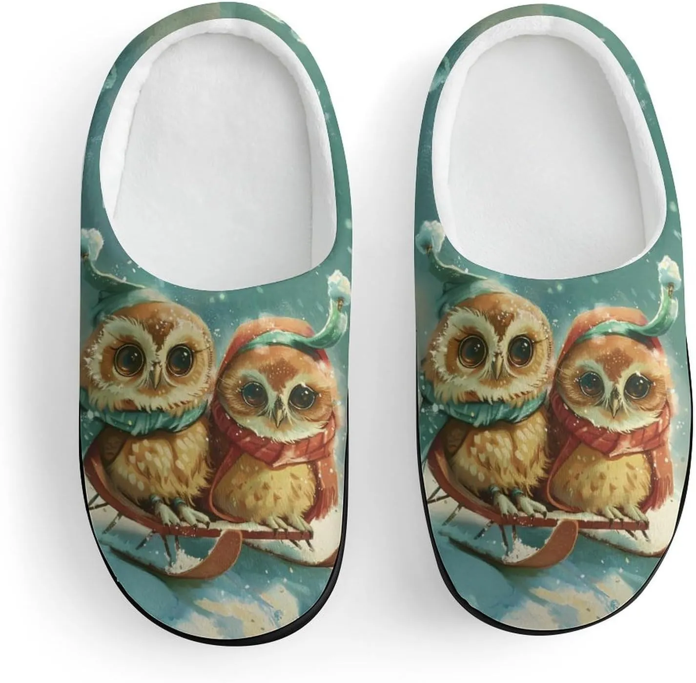 Owl on Sled Soft Slippers for Girls Boys Non-slip Warm House Slippers Cute Home Shoes