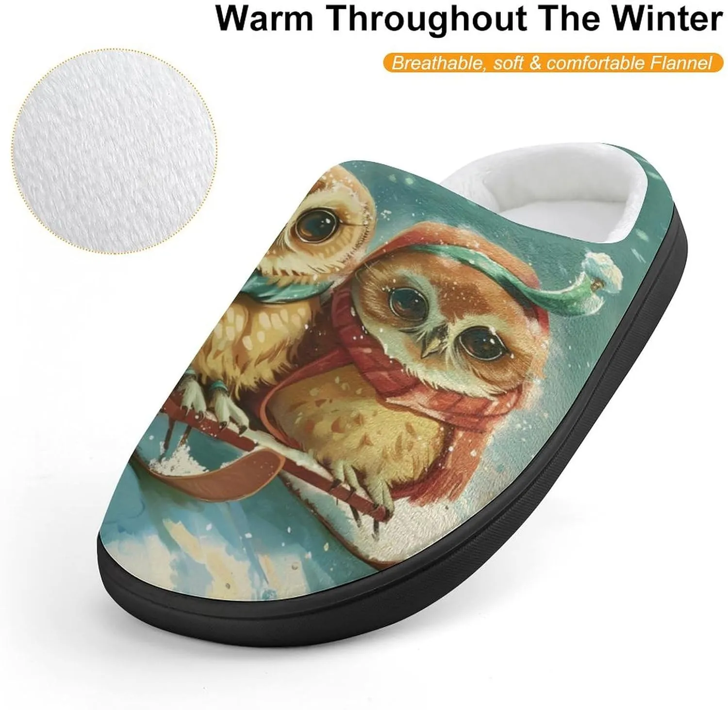 Owl on Sled Soft Slippers for Girls Boys Non-slip Warm House Slippers Cute Home Shoes