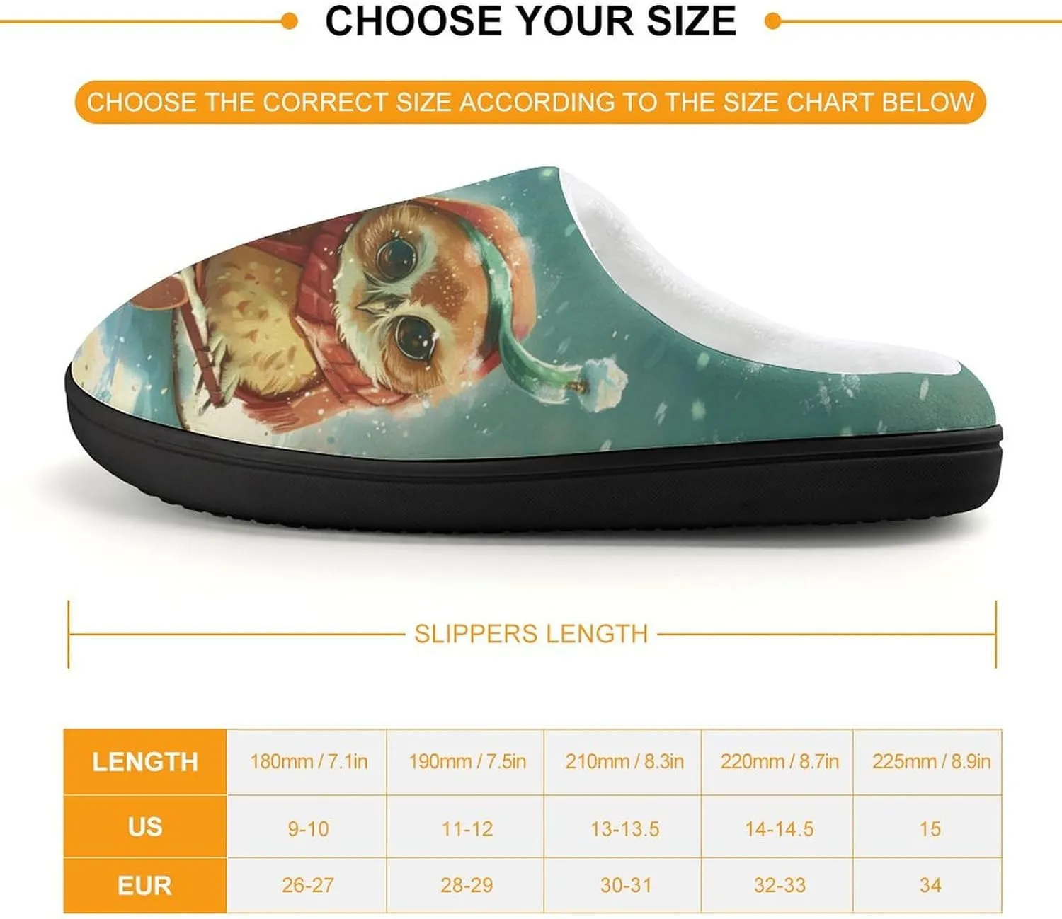 Owl on Sled Soft Slippers for Girls Boys Non-slip Warm House Slippers Cute Home Shoes