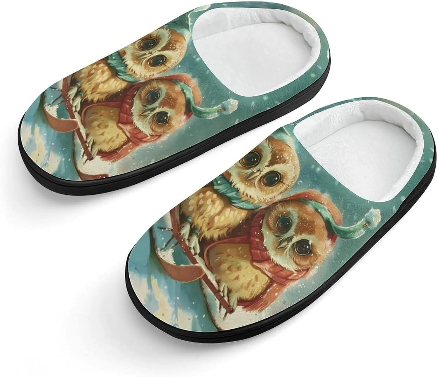 Owl on Sled Soft Slippers for Girls Boys Non-slip Warm House Slippers Cute Home Shoes