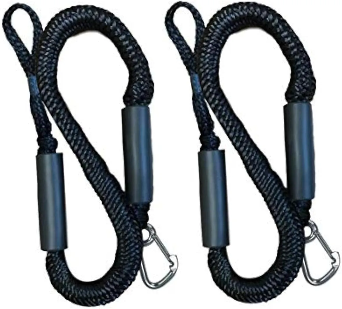 Pactrade Marine Boat Pontoon Kayak PWC Jet Ski Bungee Dock Line Mooring Rope 4'-5.5' with SS316 Snap Hook Salt and Fresh Water Use 2 Pack