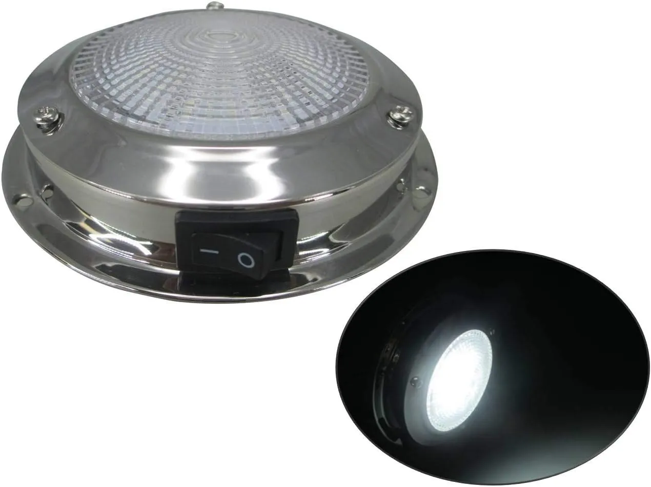 Pactrade Marine Dome Light 12V - 3-Inch Lens, Cool White LED | Stainless Steel Boat Light with Built-In Rocker Switch, Surface Mount | RV, Trailer, Boat Interior Lights, Marine Lights