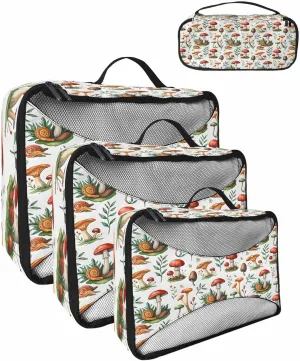 Pastoral Mushroom Green Leaves 4 Set Packing Cubes, Summer Grass Plant Packing Cubes for Carry on Suitcase Travel Essential Bag for Clothes Shoes Cosmetics Toiletry