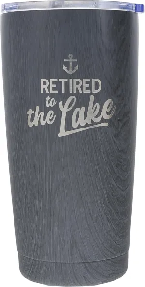 Pavilion Gift Company - Retired To The Lake - 20 Oz 592 mL Travel Tumbler Coffee Mug Tea Cup Drinkware With Slide Open Lid Women For Her Men For Him Retiring Retirement Coworker Cottage Lakehouse Gift