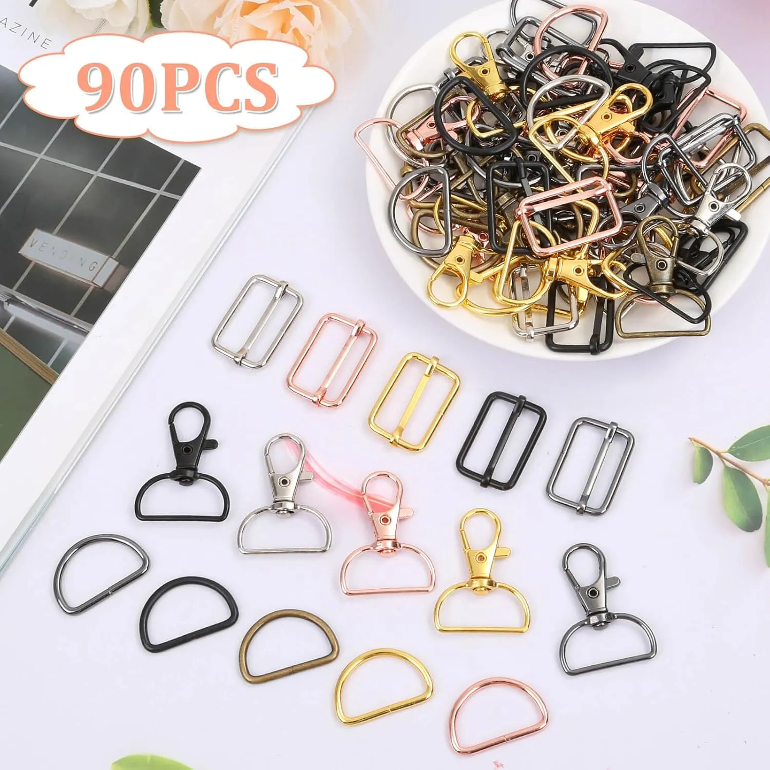 Paxcoo Keychain Bulk with Key Chain Swivel Hook D Rings and Slide Buckles for Handbag Purse Hardware Craft (1 Inch)