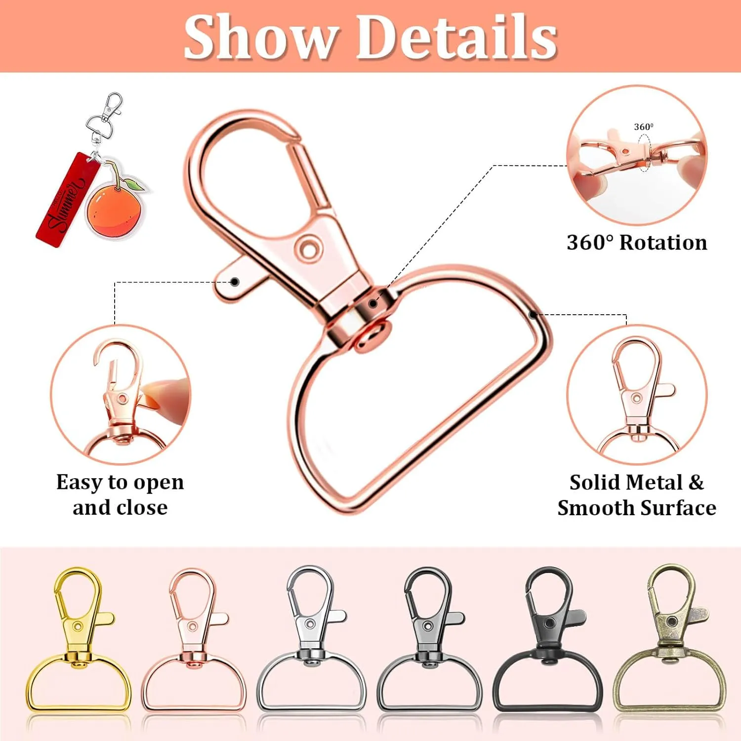 Paxcoo Keychain Bulk with Key Chain Swivel Hook D Rings and Slide Buckles for Handbag Purse Hardware Craft (1 Inch)