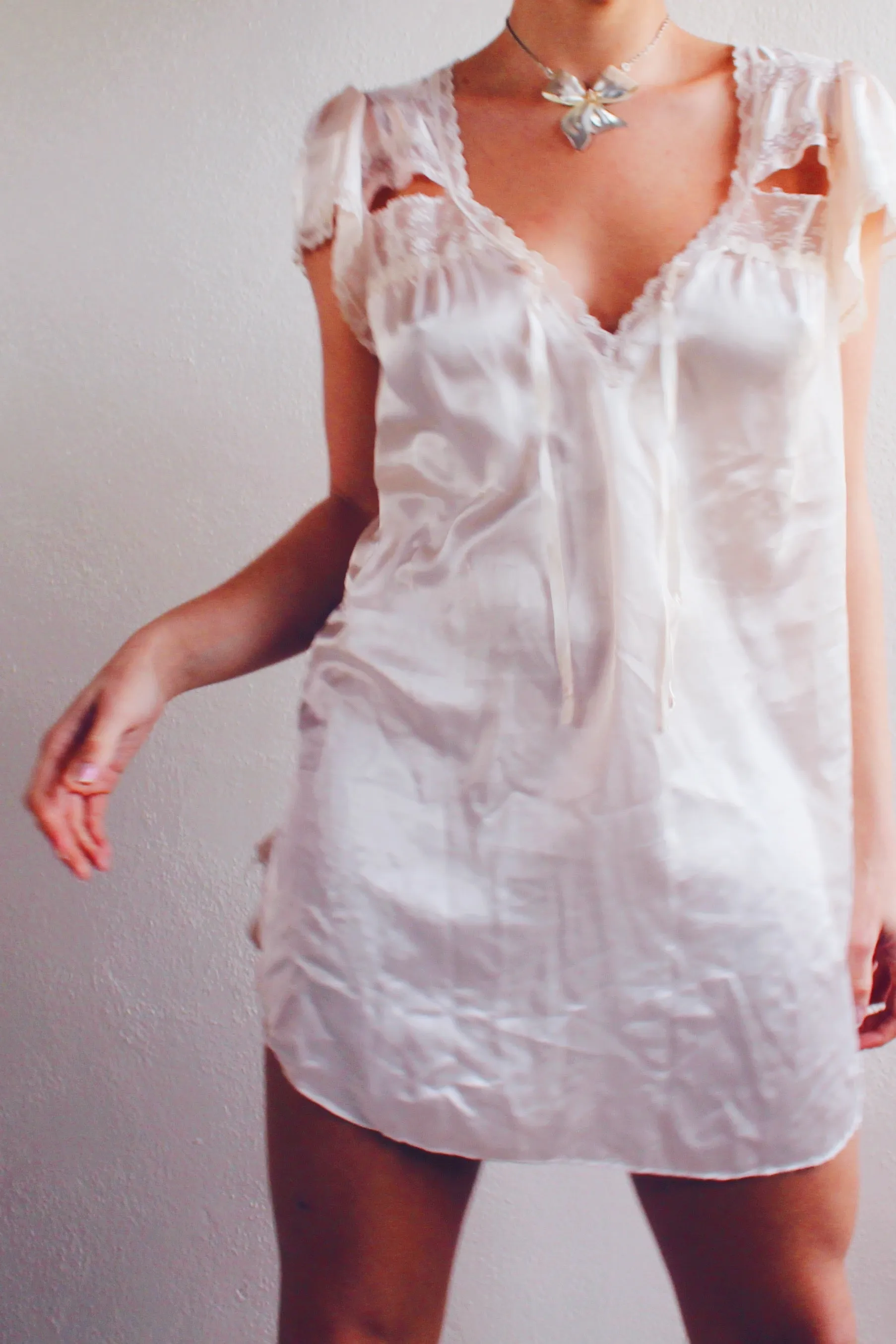 Pearl Pink Elegance: Balletcore Nightgown with Short Sleeves