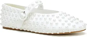 Pearl-Studded Mary Jane Ballet Flats Buckle Strap Ballerina Shoes Comfortable Dressy Flats