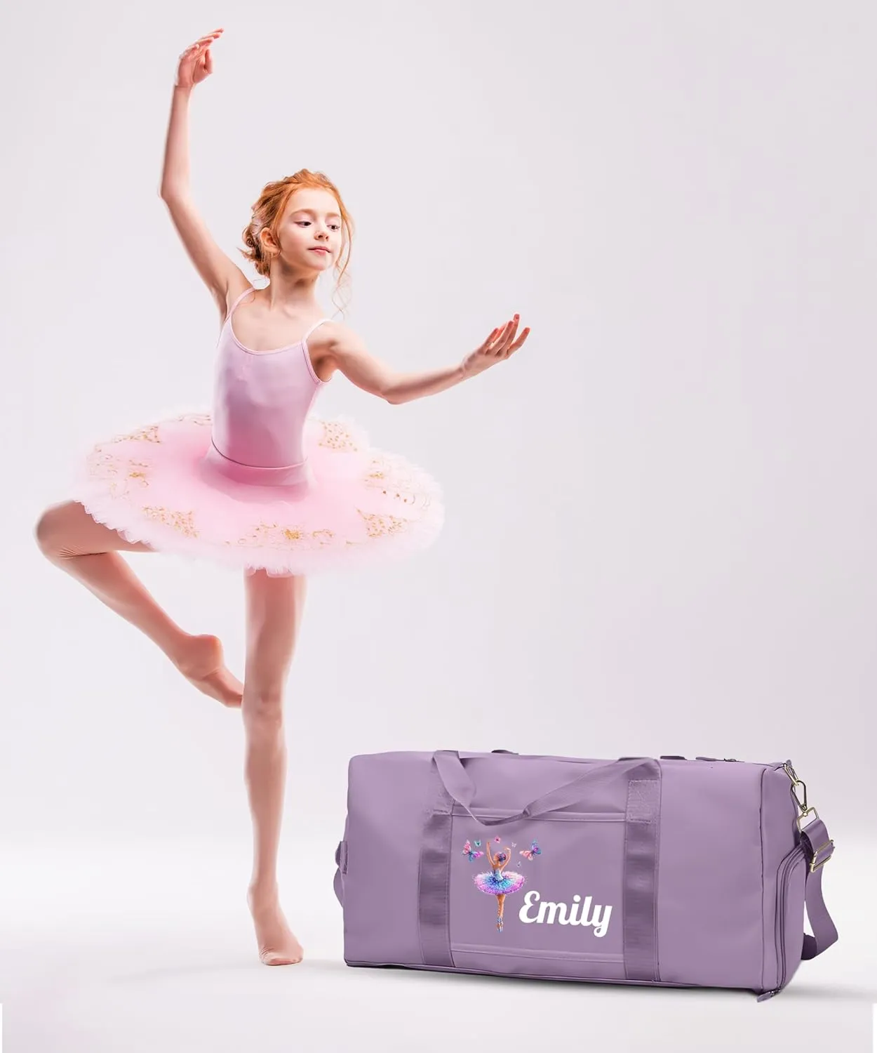 Personalized Ballet Duffle Bag for Women, Girls - Custom Duffel Bag - Different Color & Design Options - Light Purple