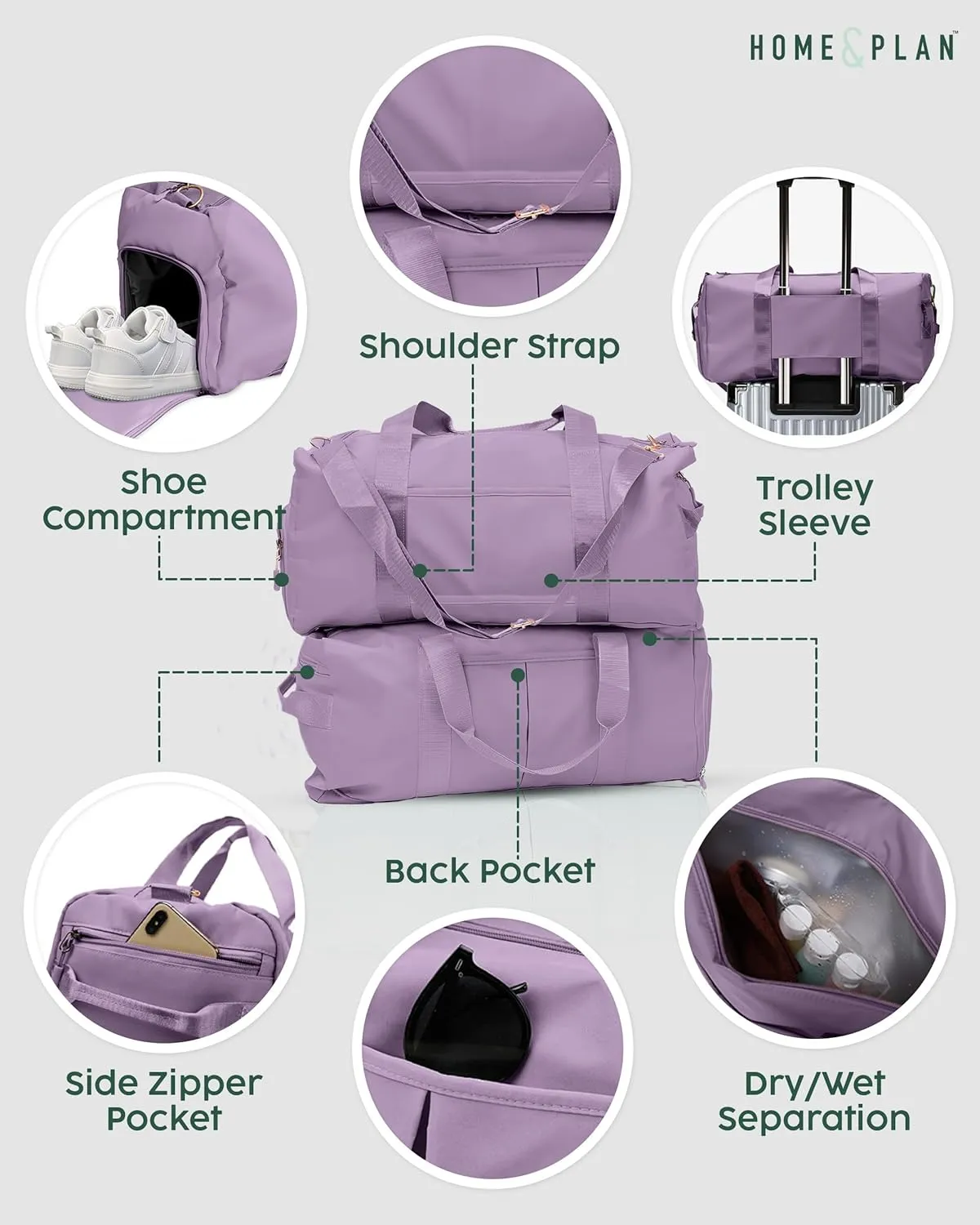Personalized Ballet Duffle Bag for Women, Girls - Custom Duffel Bag - Different Color & Design Options - Light Purple