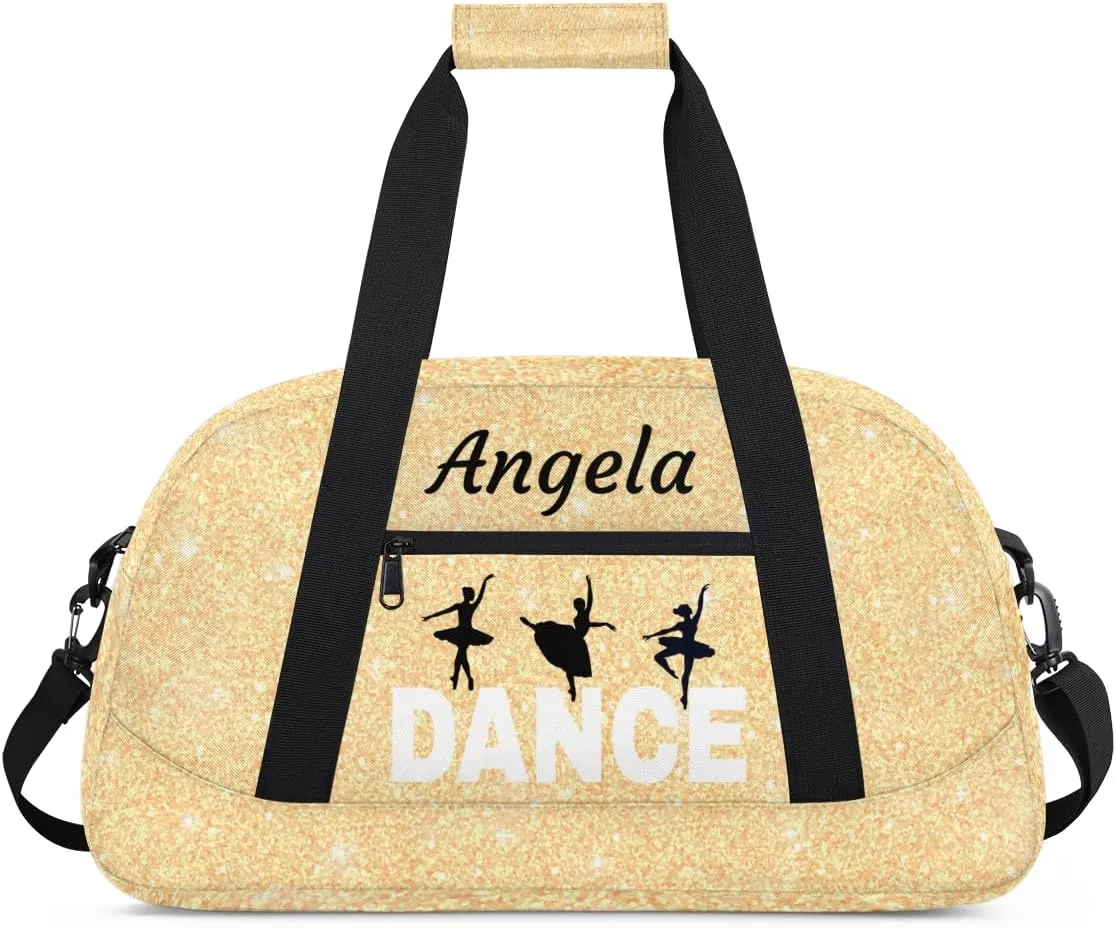 Personalized Dance Bag Kids Duffel Bag for Girls Yellow Theme Small Sport Gym Bag Custom Overnight Weekender Bag Carry on Dance Bag for Traveling Gymnastic