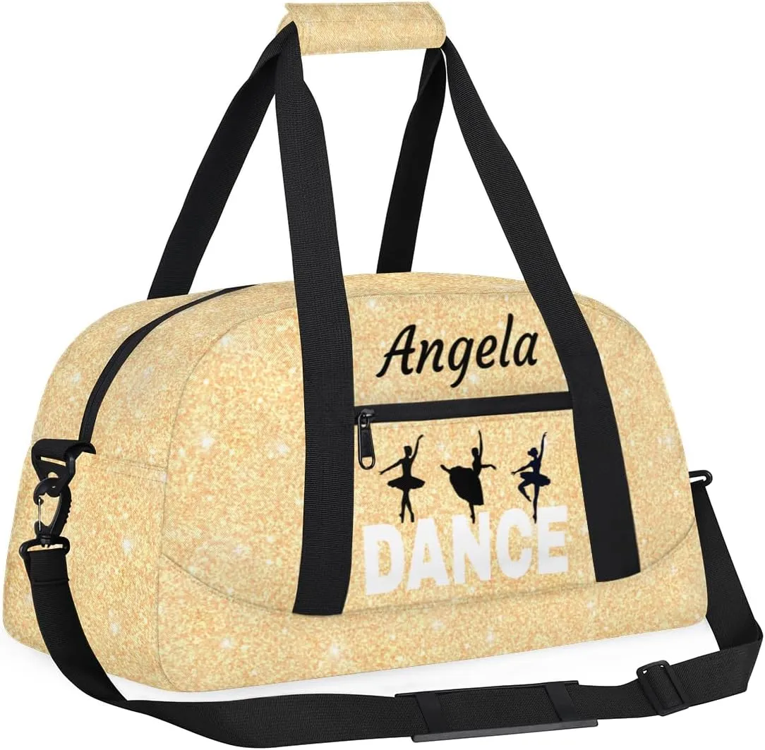 Personalized Dance Bag Kids Duffel Bag for Girls Yellow Theme Small Sport Gym Bag Custom Overnight Weekender Bag Carry on Dance Bag for Traveling Gymnastic