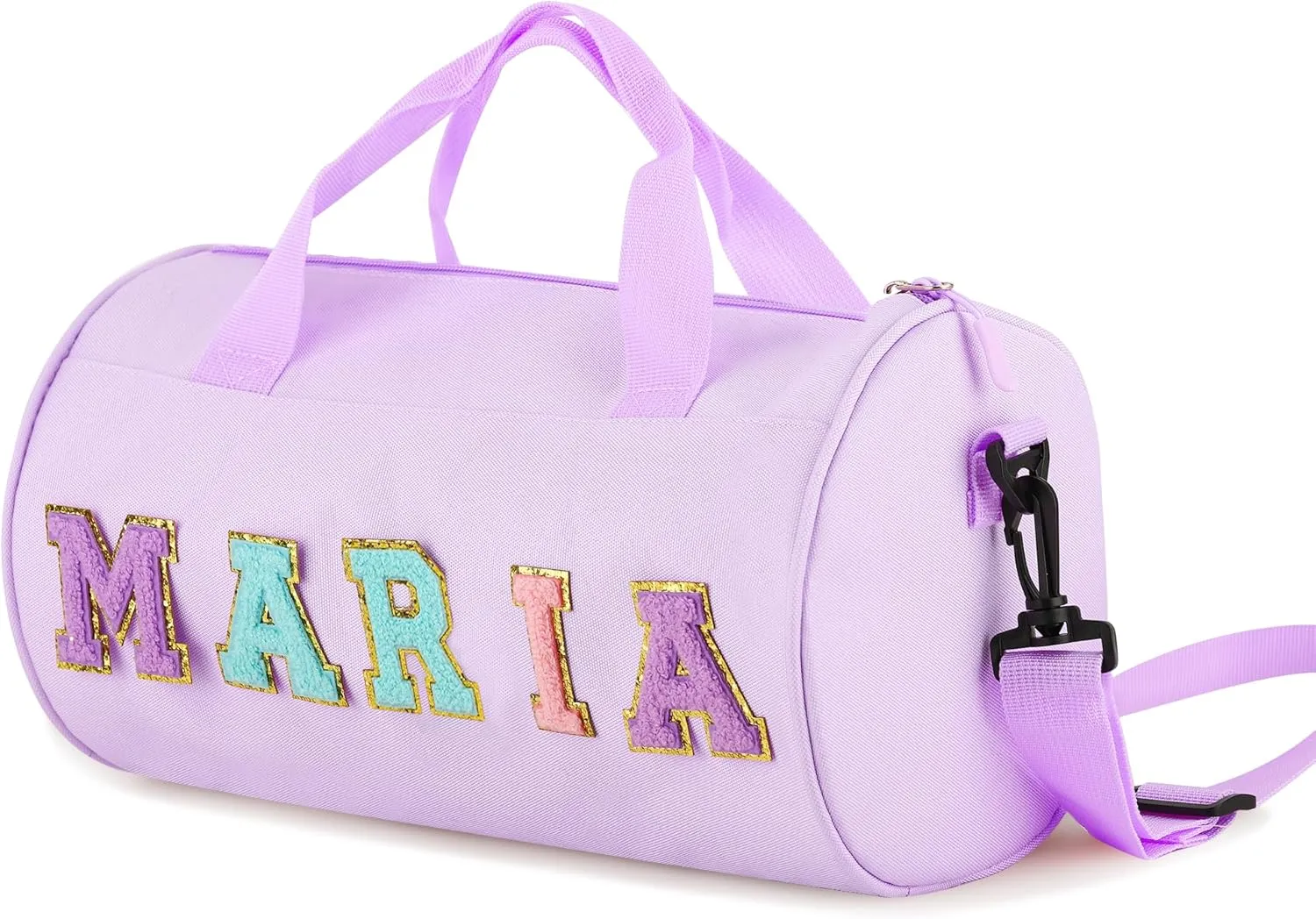 Personalized Dance Ballet Bag Girls, Kids Letter Patch Dance Bag, Sport Gym Bag,Travel Duffel Bag, Large Chenille Letter Weekender Overnight Bag (Purple)