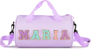 Personalized Dance Ballet Bag Girls, Kids Letter Patch Dance Bag, Sport Gym Bag,Travel Duffel Bag, Large Chenille Letter Weekender Overnight Bag (Purple)
