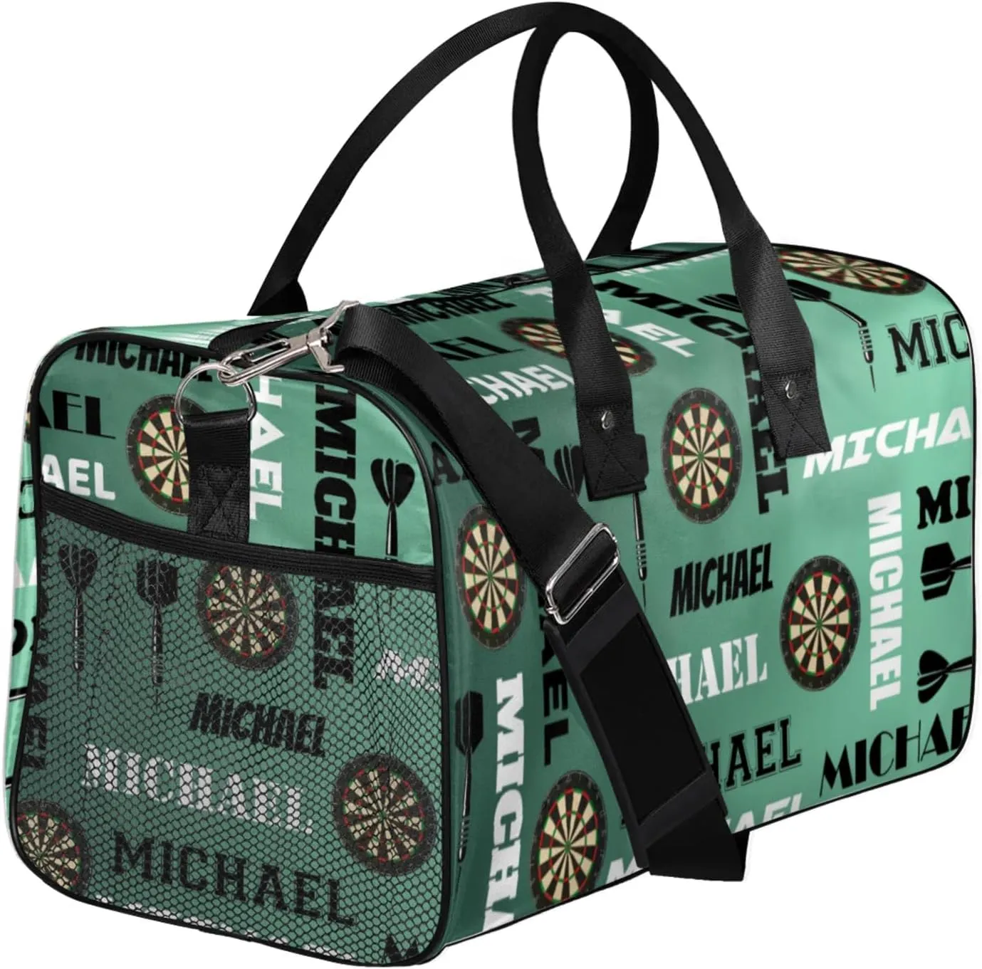 Personalized Darts Sport Duffel Bag with Name, Custom Gym Bag Customized Overnight Weekender Bag for Women Men, Green Light