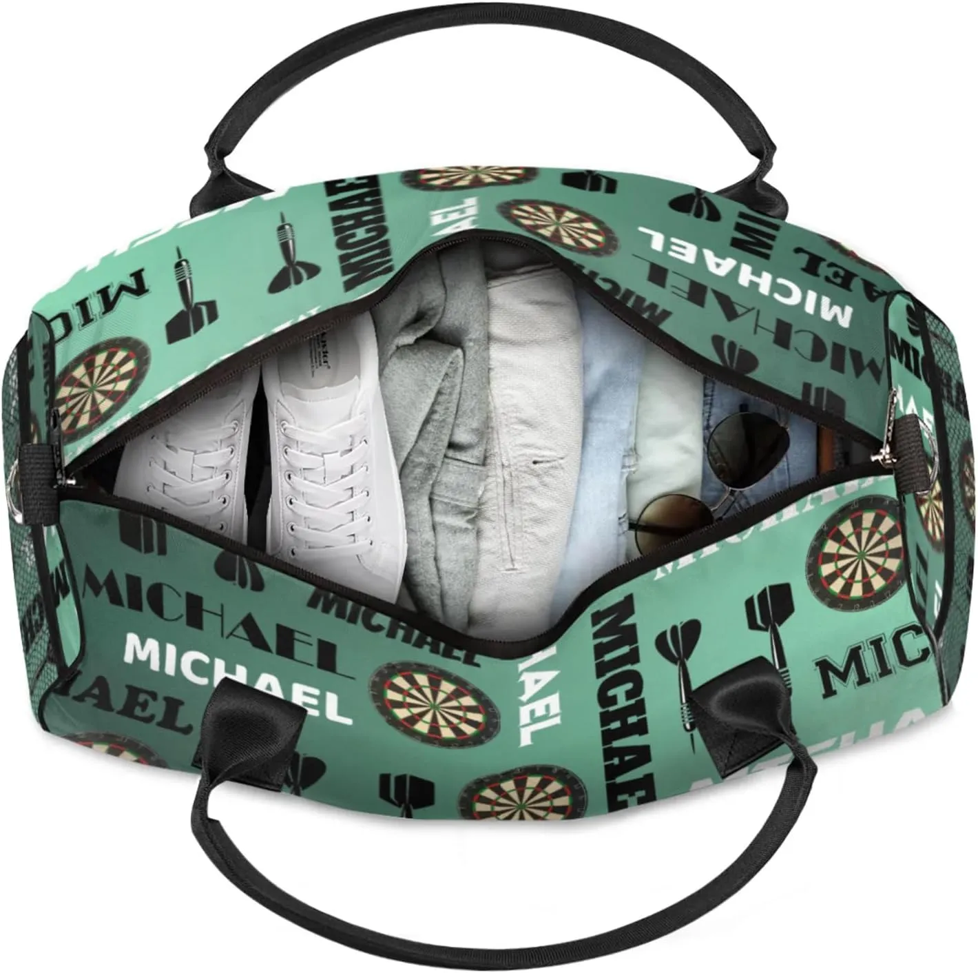 Personalized Darts Sport Duffel Bag with Name, Custom Gym Bag Customized Overnight Weekender Bag for Women Men, Green Light