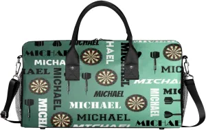 Personalized Darts Sport Duffel Bag with Name, Custom Gym Bag Customized Overnight Weekender Bag for Women Men, Green Light
