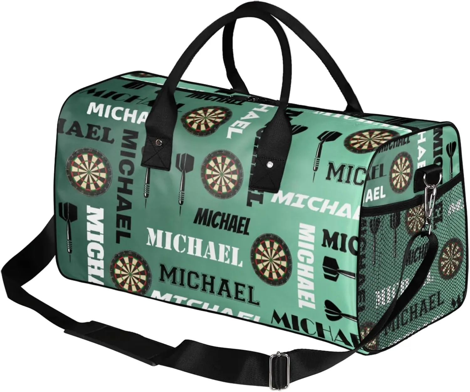 Personalized Darts Sport Duffel Bag with Name, Custom Gym Bag Customized Overnight Weekender Bag for Women Men, Green Light