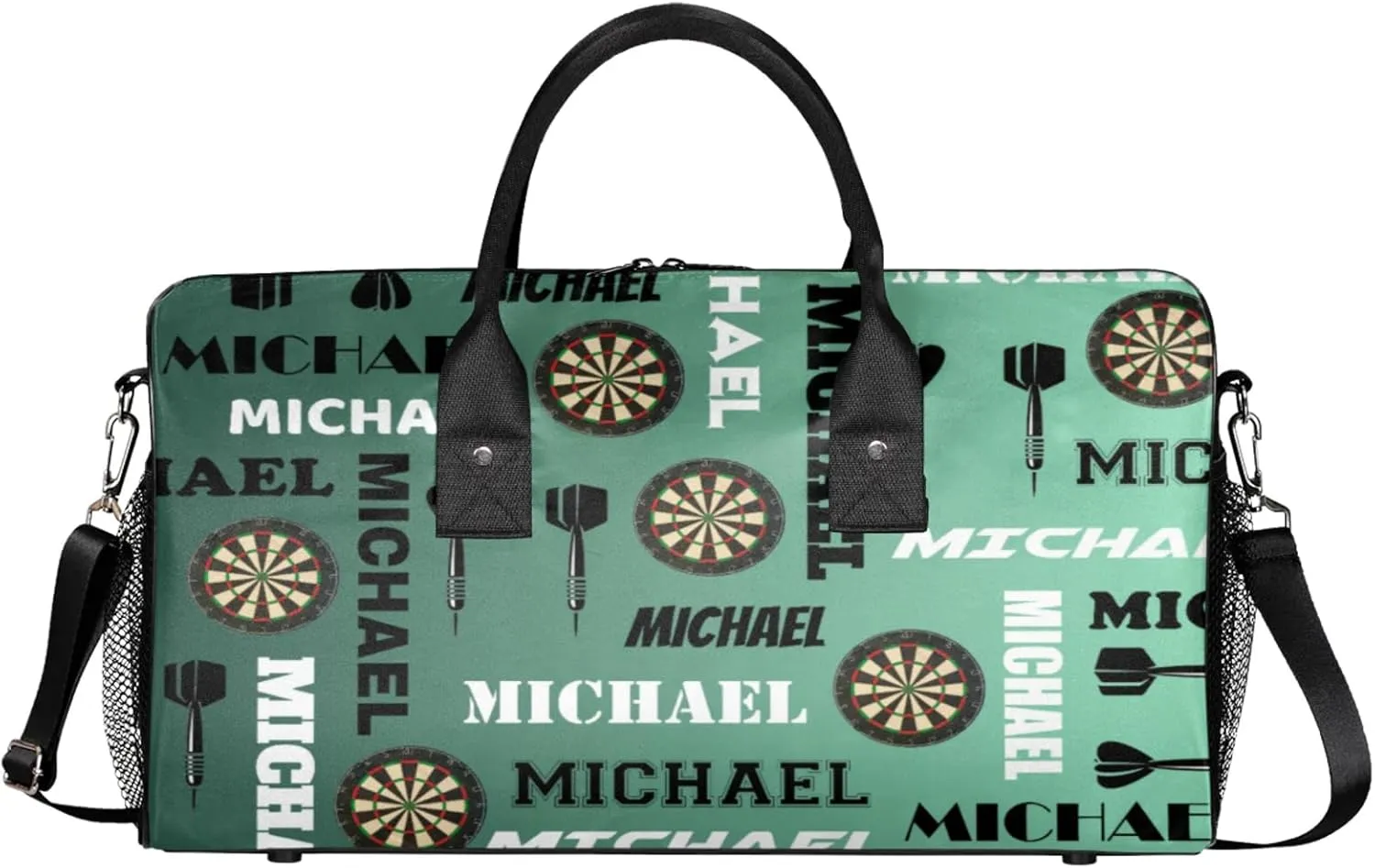 Personalized Darts Sport Duffel Bag with Name, Custom Gym Bag Customized Overnight Weekender Bag for Women Men, Green Light