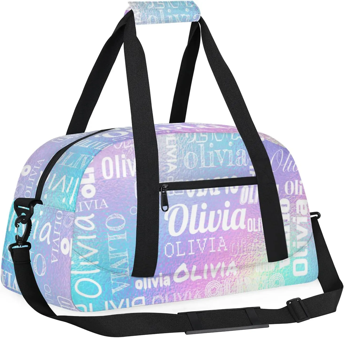 Personalized Duffel Bag with Name Custom Travel Sports Bag for Women Men Waterproof Dance Ballet Bag Lightweight 18.9in, Gradient Blue Purple