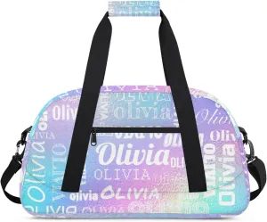 Personalized Duffel Bag with Name Custom Travel Sports Bag for Women Men Waterproof Dance Ballet Bag Lightweight 18.9in, Gradient Blue Purple