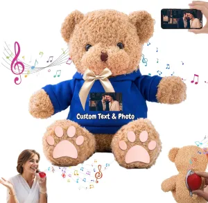 Personalized Gifts for Her Him Teddy Bear with Voice Recording, Personalized Bear with Bow for Kids Adults as Gifts for Christmas Valentines Day Birthday Gifts (12 inch-Text Photo)