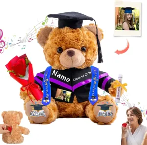 Personalized Graduation Teddy Bear with Text Photo 2025 Graduation Gifts for Him Her, Personalized Teddy Bear as 2025 Graduation Gifts for Girls Boys Graduation Day 2025 (10 inch)