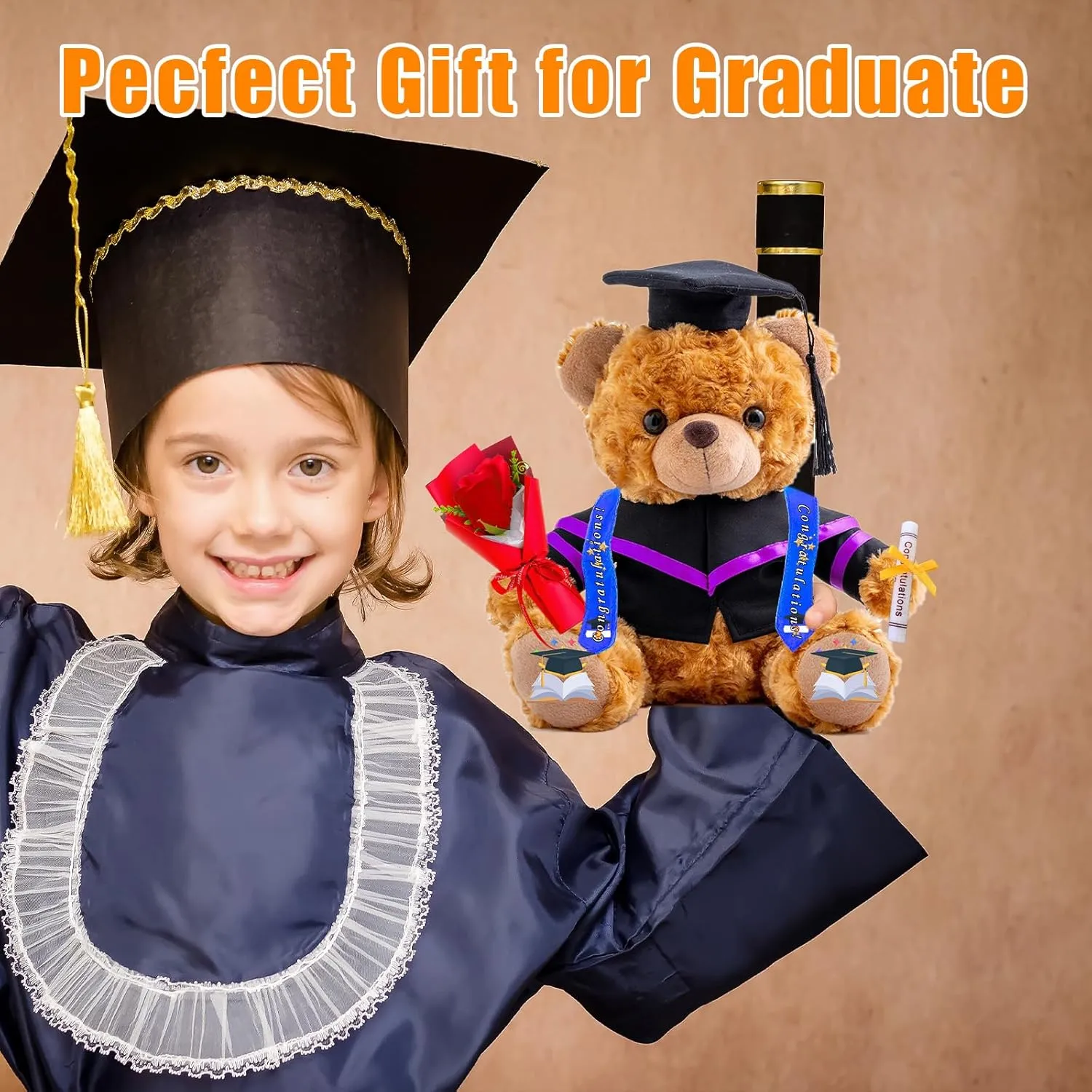 Personalized Graduation Teddy Bear with Text Photo 2025 Graduation Gifts for Him Her, Personalized Teddy Bear as 2025 Graduation Gifts for Girls Boys Graduation Day 2025 (10 inch)