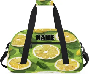 Personalized Gym Dance Bag with Name, Fruit Summer Lime Green Leaves Custom Cheerleading Duffel Bag Travel Weekender Overnight Carry On Sleepover Bag