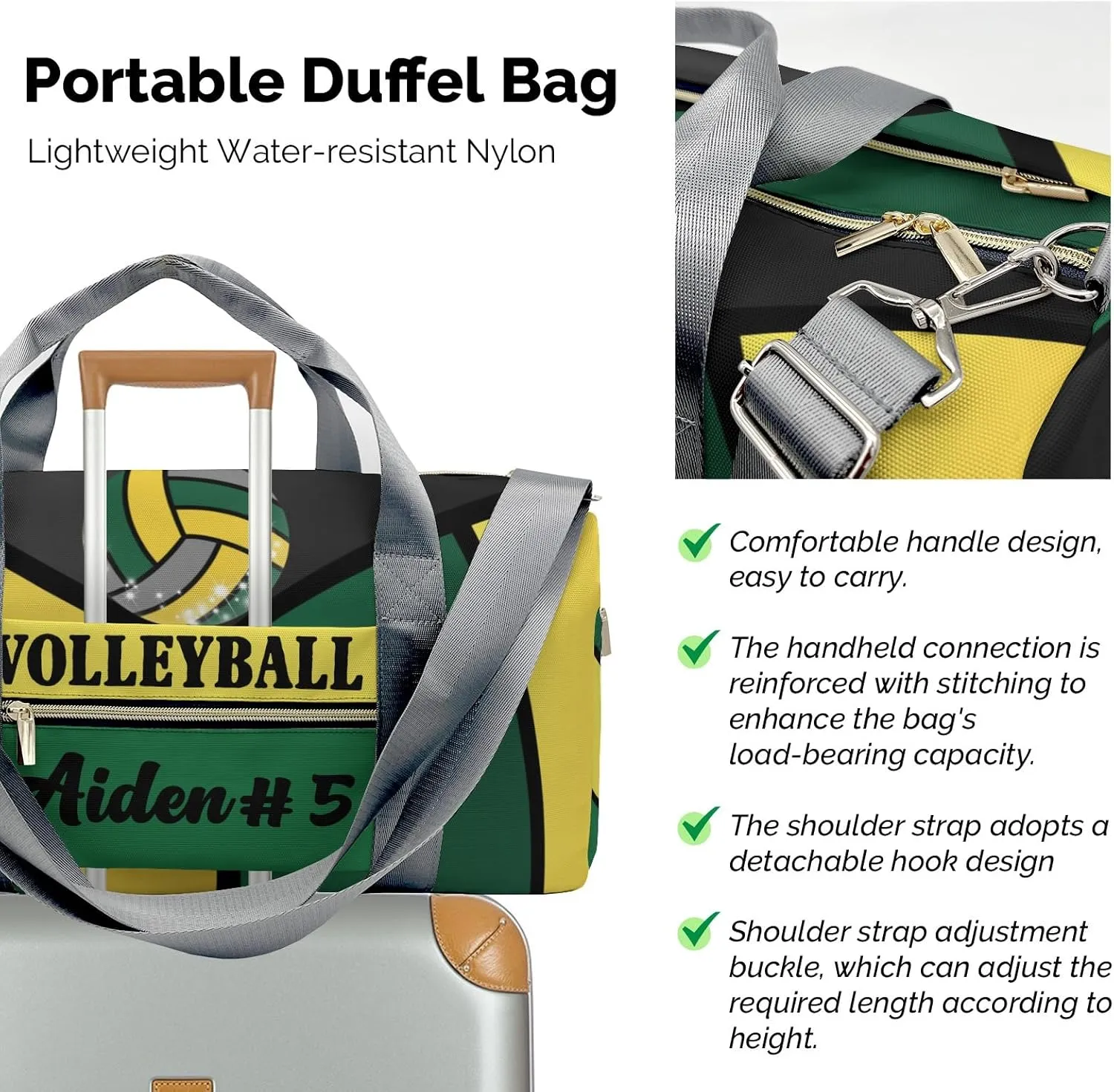 Personalized Name Gym Bag Sports Duffel Bags Volleyball Sports Gymnastics Travel Perform Training Casual Bag