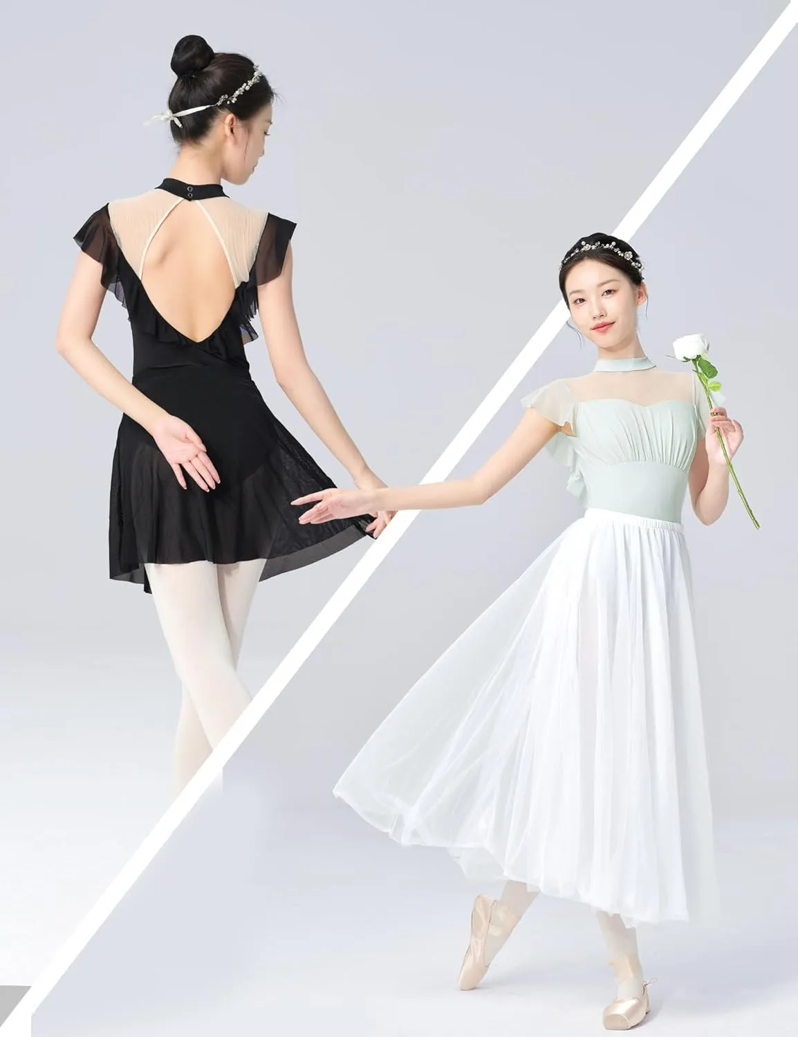 Phoeswan Ballet Leotards for Women, Women Dance Leotard Mesh with Flutter Sleeves, Turtleneck Adult Leotard for Dance