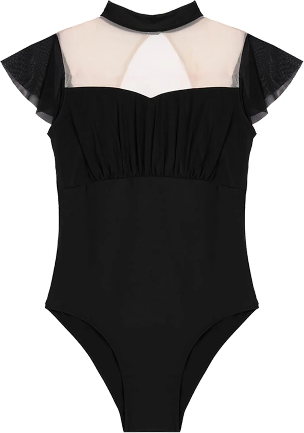 Phoeswan Ballet Leotards for Women, Women Dance Leotard Mesh with Flutter Sleeves, Turtleneck Adult Leotard for Dance